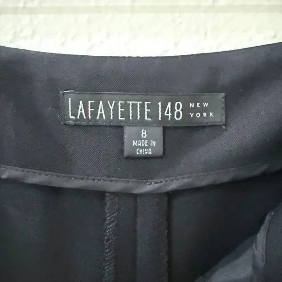 LAFAYETTE 148 Black Stretch Wool Pleated Wide-Leg Dress Pants Trousers 8 Wyatt - Picture 7 of 11